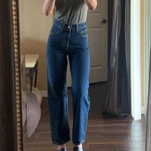 levi’s ribcage straight dark wash jeans